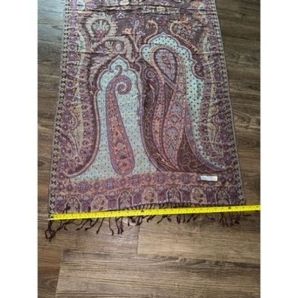 Paras 100% Cashmere Paisley Shawl Wrap Burgundy Blue Fringe Scarf Large - Picture 6 of 6